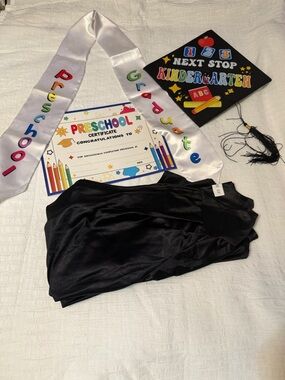 Black Preschool Graduation Gown with Cap and Sash Set